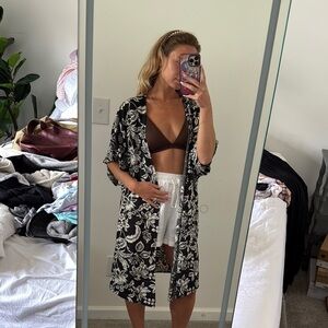 Floral Black and White Kimono Robe